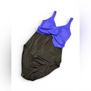 Venus One Piece Wrap Front Swimsuit Size 12 Blue Black Color Block Contour Sexy